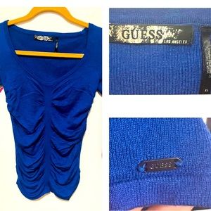 ❗️🪷 NWOT GUESS Los Angeles Royal blue v-neck stretch sweater -xs/sm SEXY😻CUTE